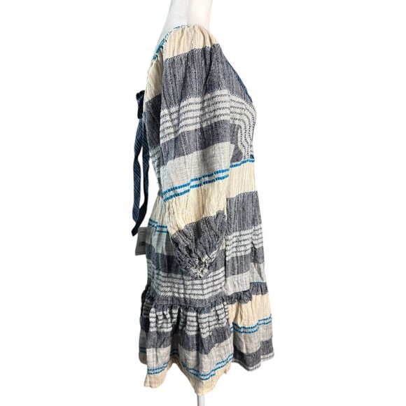 Free People Dress NWT $148 All Lined Up Stripe Blue Gray Tiered Ruffle Hem Sz S - Picture 8 of 13
